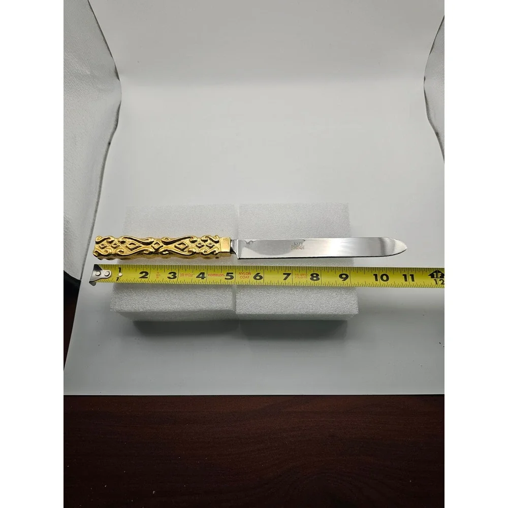 Katy Briscoe 18k Gold Plated Ornate Handle Stainless Steel Serrated Cake Knife